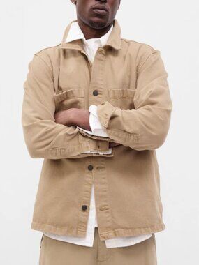 GAP Denim Utility Overshirt, Classic Khaki, Medium, EUC